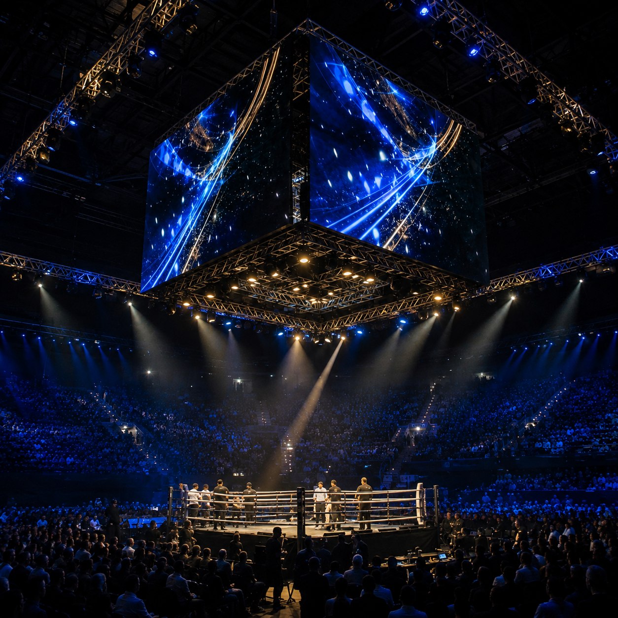Cube vidéo suspendu pour gala de sports de combat